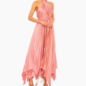 Ieena By Mac Duggal - Pleated Satin Halter Neck Gown